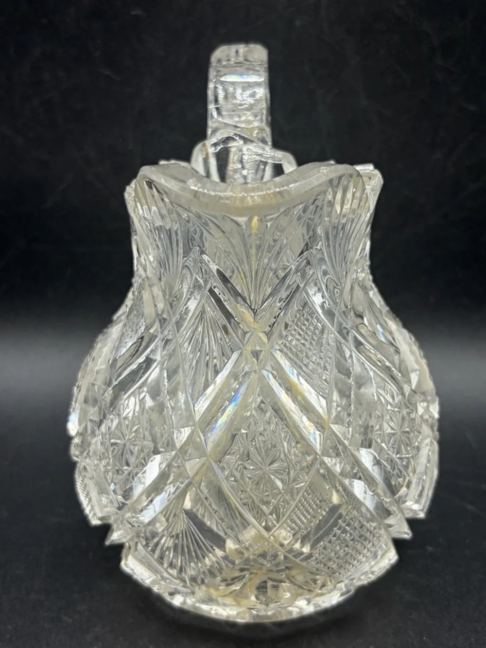 TW Signed Vintage Cut Crystal Jug Pitcher Creamer Pourer Vessel Tableware Decor